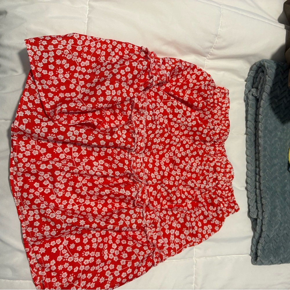 Vibrant Red Floral Mini Skirt